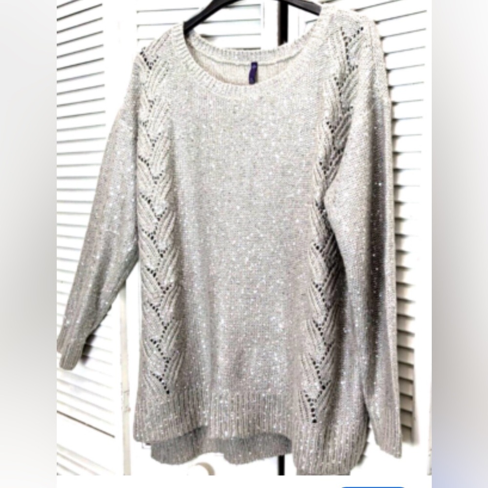 Gray Knit Sweater with Sparkle Sequins